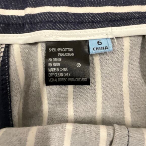 Antonio Melani Womens Sz 6 Dress Pants Stretch Denim Ivory Strip Side Zip Belt - Picture 4 of 6